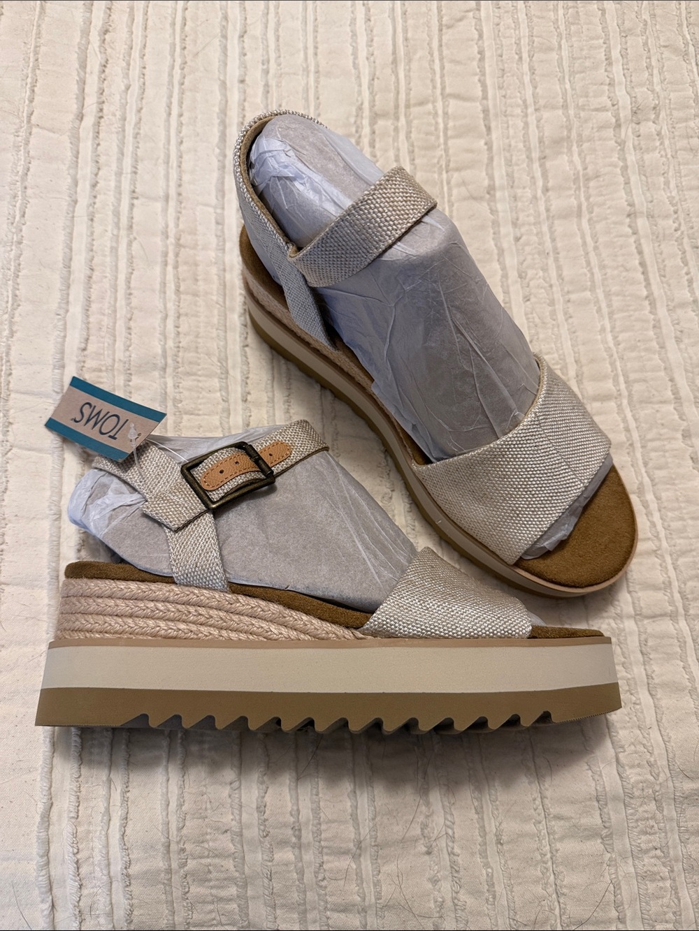 TOMS Metallic Ivory Platform Wedge Sandals